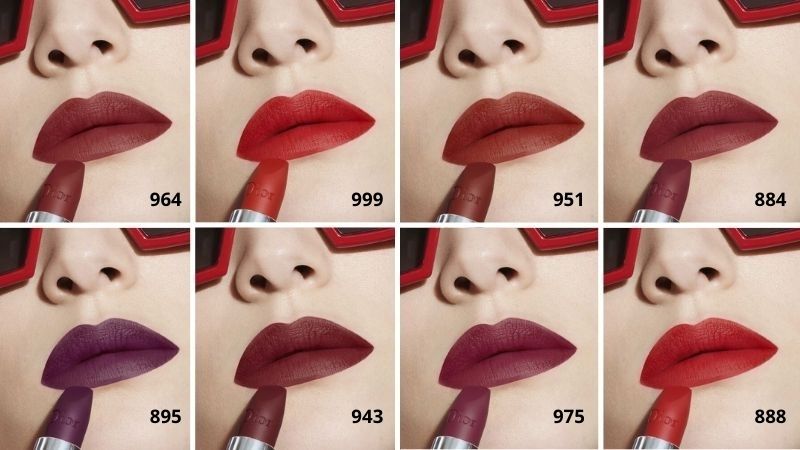 Bảng màu son Dior Rouge dòng Matte mịn như nhung