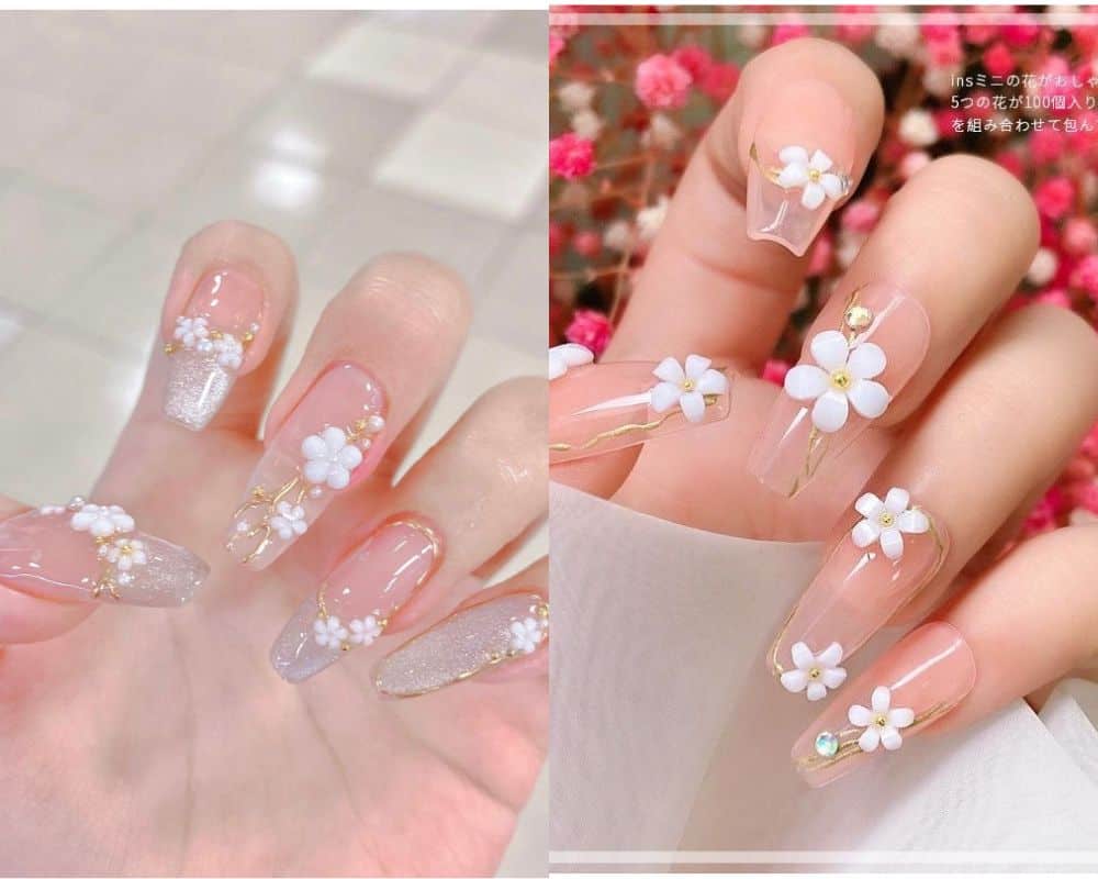 nail màu hồng kèm phụ kiện