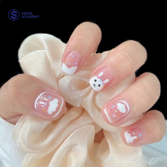 Mẫu nail hình Thỏ trắng đơn giản mà đẹp 