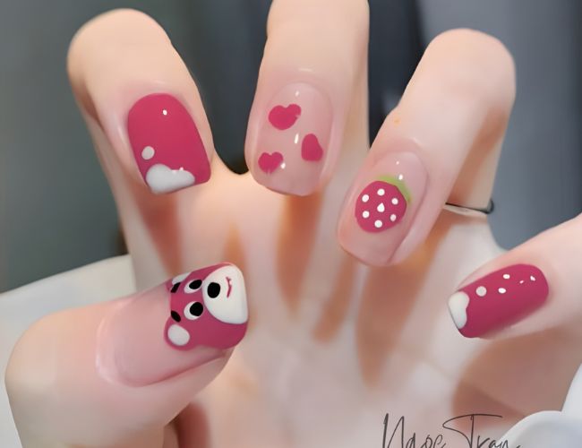 Mẫu nail màu hồng đang yêu cho bé