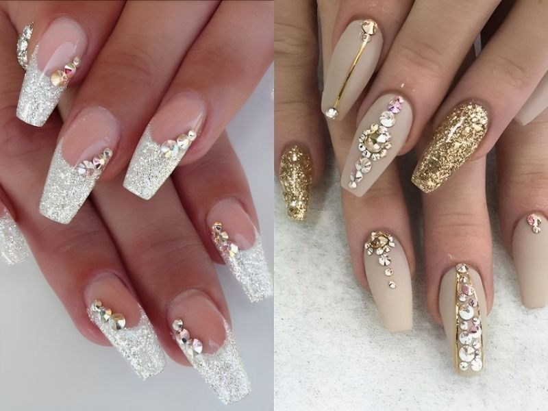 Móng vuông với ánh kim và Glitter