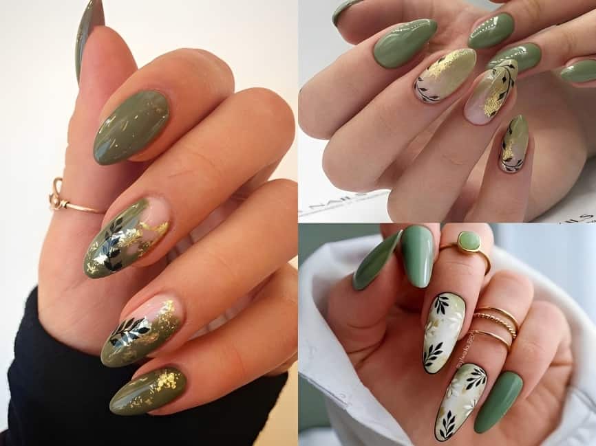 Nail Xanh Lá Kết Hợp Hoa Văn