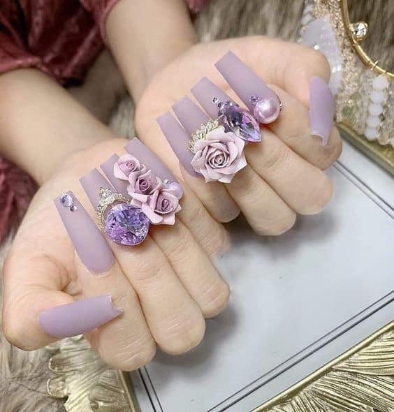 Nail hoa bột Hoa Lavender 3D