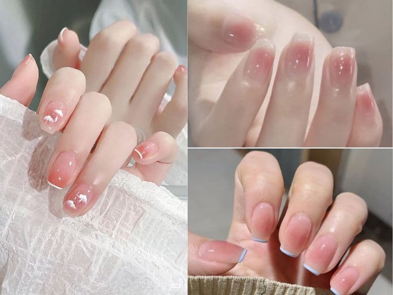 mẫu nail màu hồng nhạt 