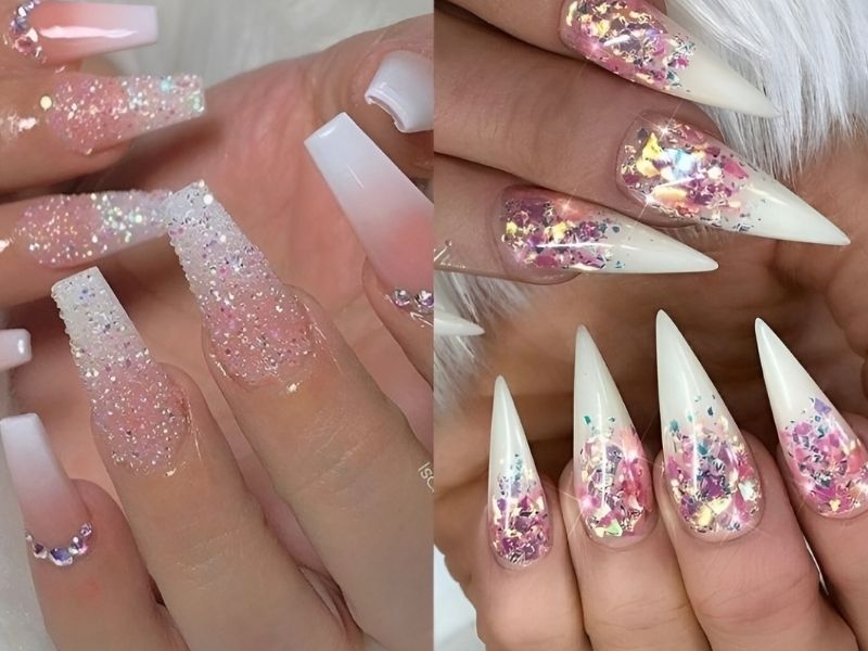 Ombre Hồng Trắng với Glitter (1)