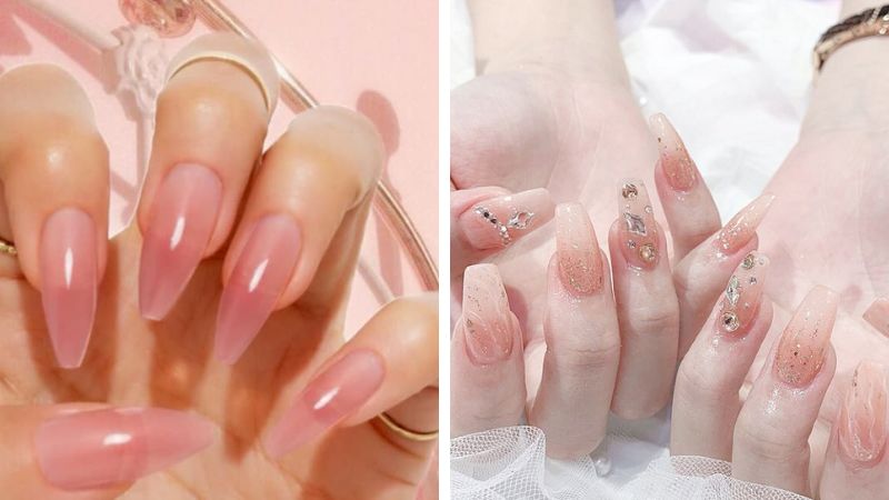 mẫu nail màu hồng nhạt 