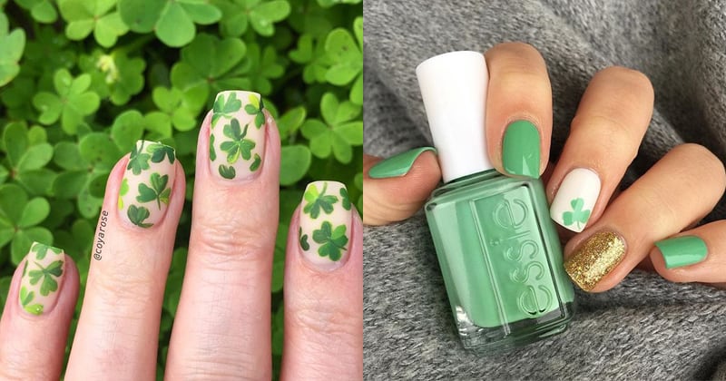 nail xanh lá hoạ tiết