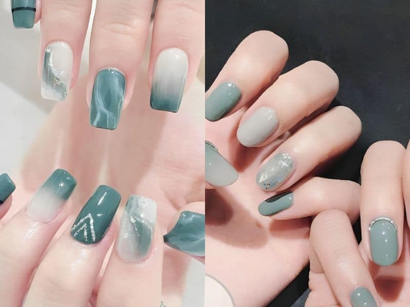 Nail đẹp màu xanh ngọc