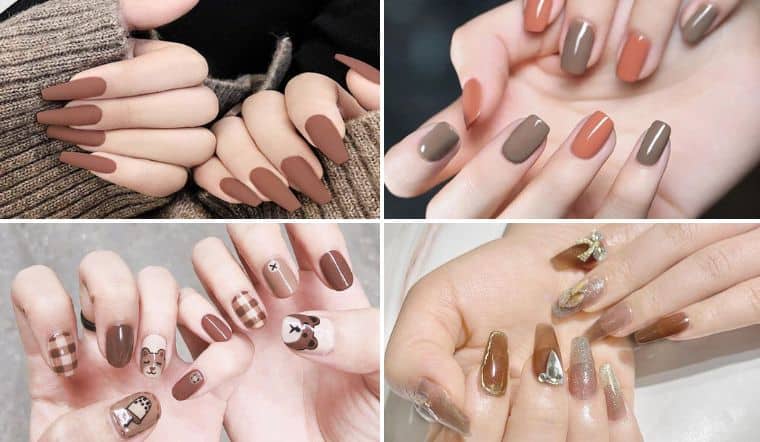 mẫu nail màu nâu đơn giản