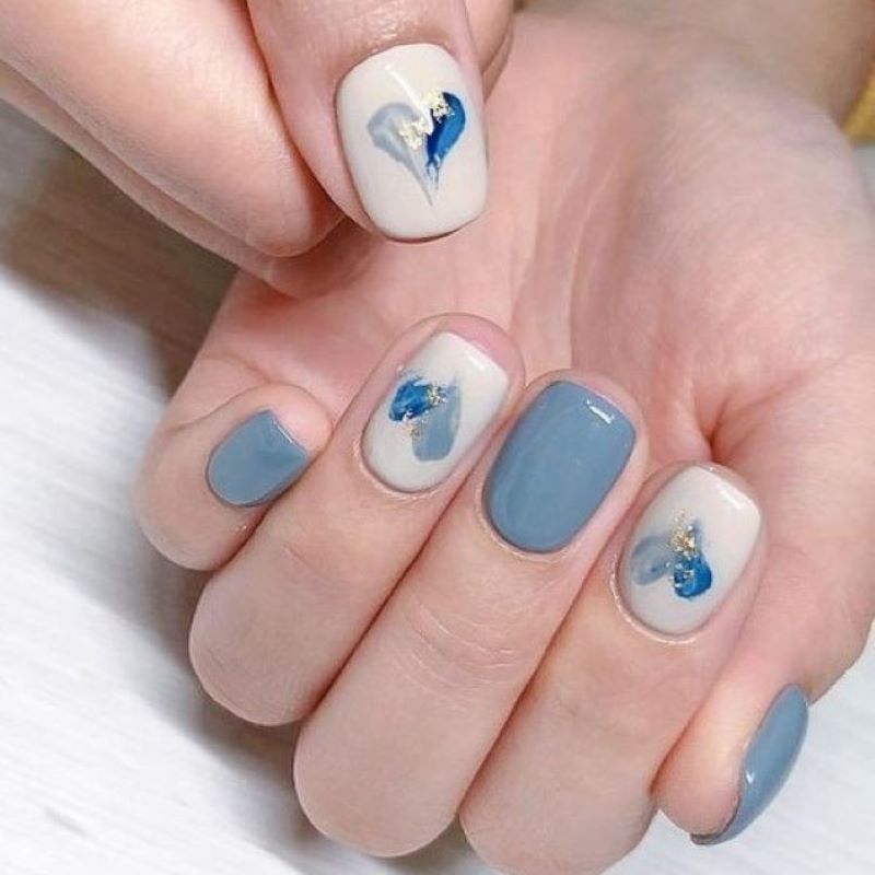 Bộ nail móng tay màu xanh trắng đẹp