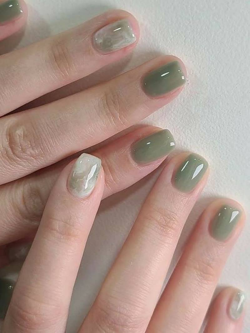 Nail xang bơ kết hợp thiết kế vân đá