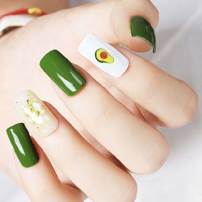 Mẫu nail hình quả bơ cho móng vuông ấn tượng