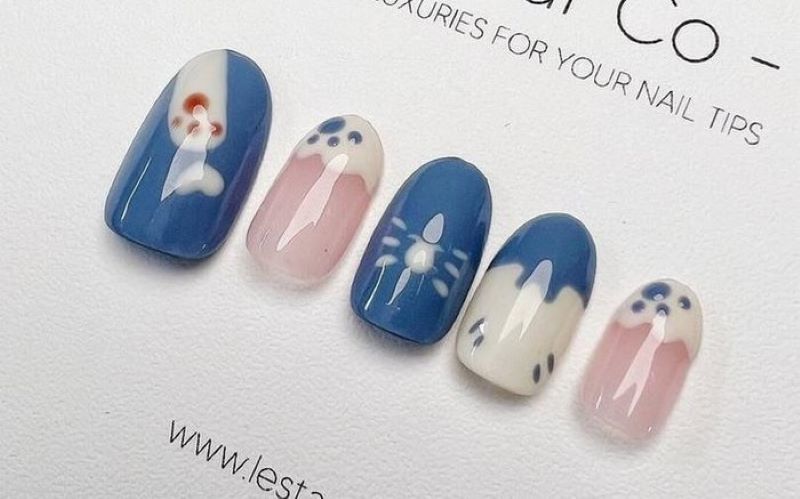 Mẫu nail hoạt hình mèo ú doraemon