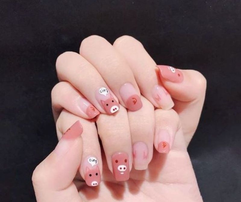 Nhẹ nhàng với nail heo hồng 