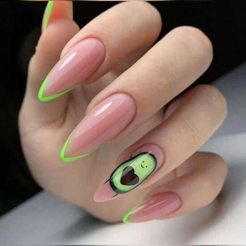 mẫu nail quả bơ móng hồng sơn đầu móng họa tiết quả bơ 