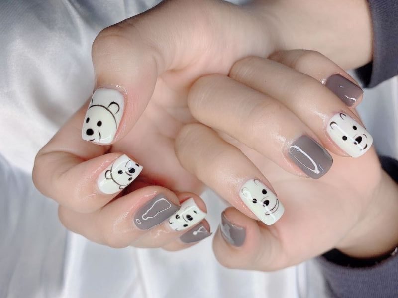 Cực kỳ nhẹ nhàng đáng yêu với mẫu nail hình con vật tone xám trắng 