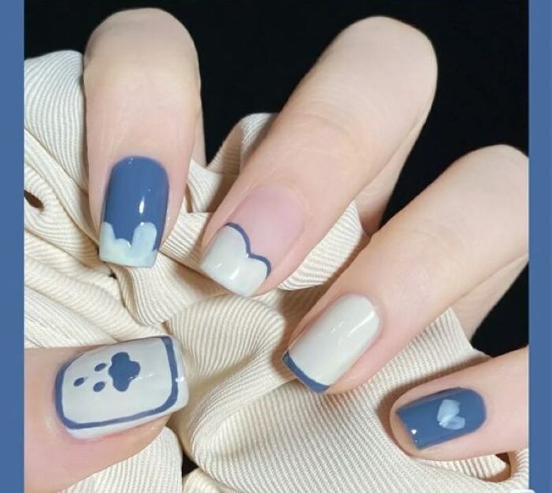 Mẫu nail vẽ màu xanh sky vẽ hoạ tiết đẹp nhất