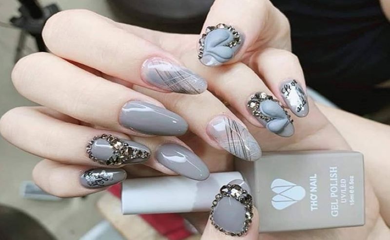 mẫu nail màu xám