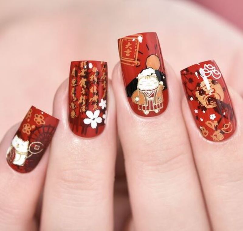 Nail Tết con mèo