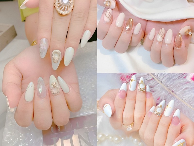 mẫu nail trắng xinh