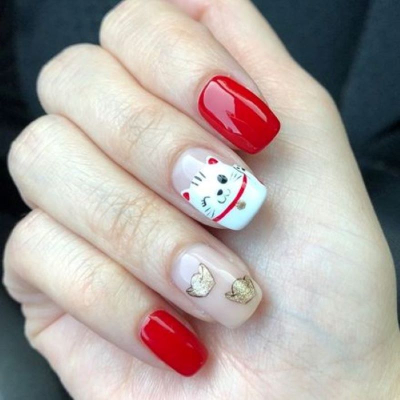 10+ nail Tết con mèo lên ngôi